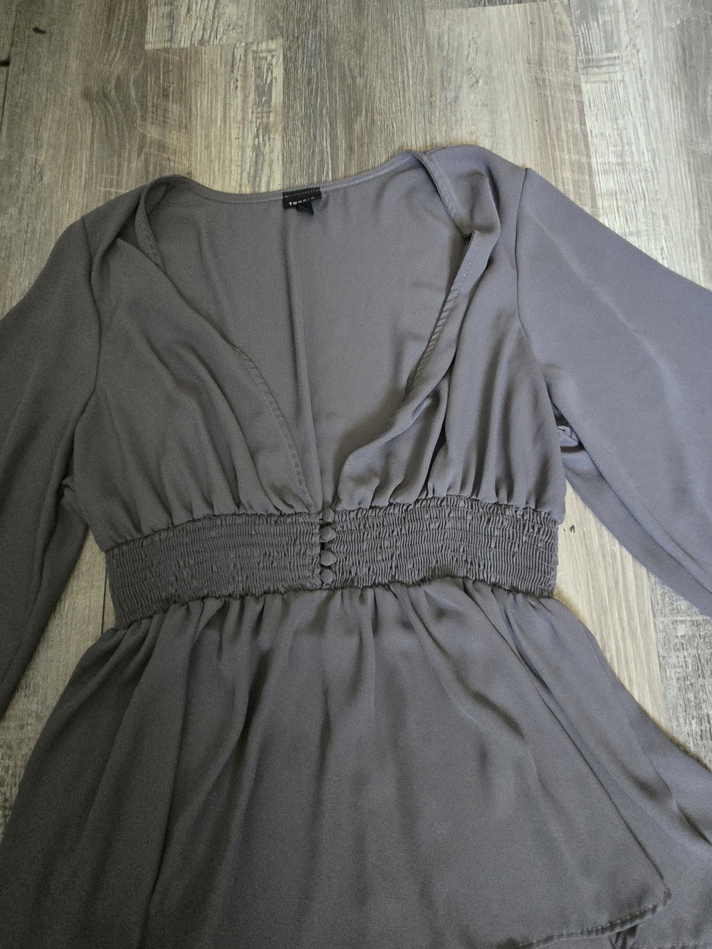 torrid Gray V-Neck Smocked Waist Long Sleeve Dress